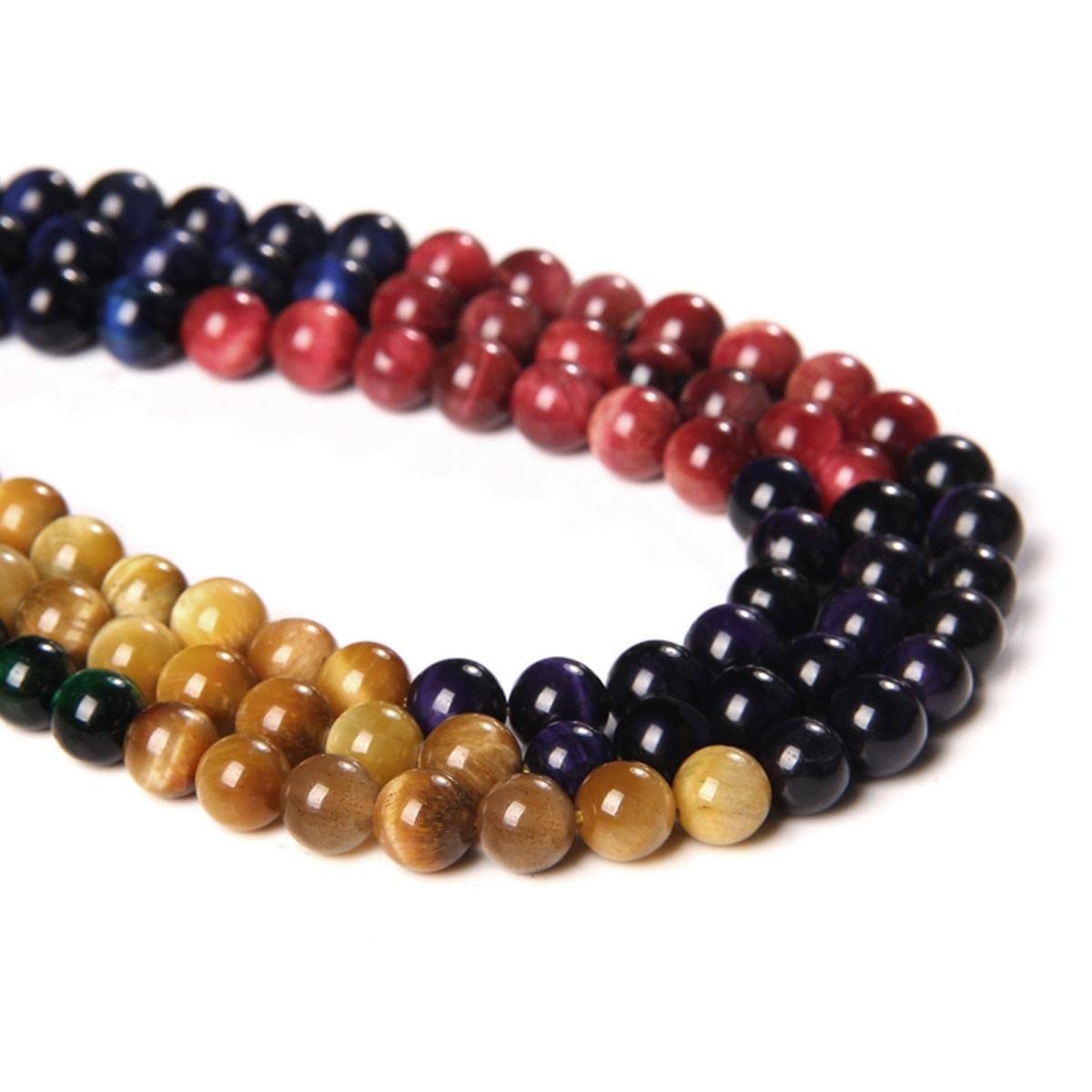 7 Chakra 8mm Natural Stone Round Beads Tiger Eye Mixed Color DIY Smooth Energy Healing Beads Gemstone for Jewelry Making