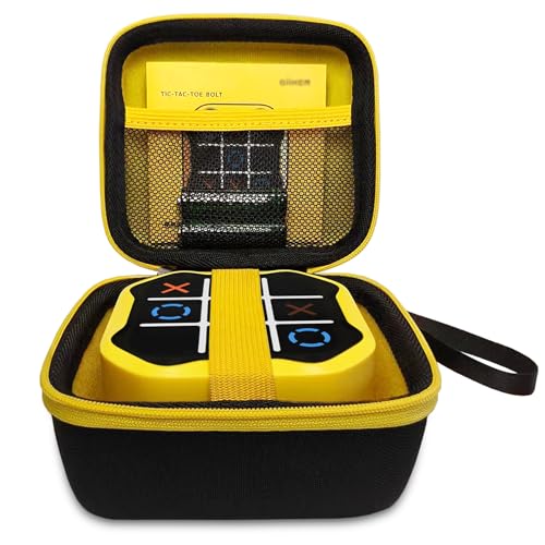 Hard Carrying Case for GiiKER Tic Tac Toe Bolt Game 3-in-1 Handheld Puzzle Game Console, Protective Storage Holder for GiiKER Tic Tac Toe Electronic Bolt Game Accessories (Only Case) (Black-Yellow)