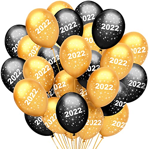 Black and Gold 2022 Balloons Latex - Pack of 50, Black and Gold 2022 Balloon | NYE Latex Balloon 2022 New Years Eve Party Supplies 2022 | Happy New Year Decorations 2022 | Graduations, NYE Decorations
