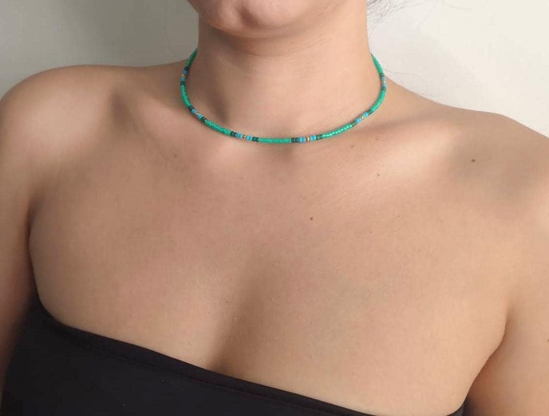 Beaded Choker Necklace for women and Teen Girls, Boho Bohemian Adjustable Colorful Seed Beads Necklace, Handmade Native American Style Jewelry by TRIBES - Image 3