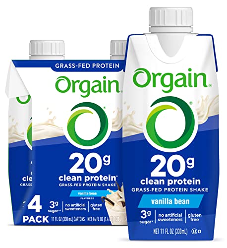 Orgain Clean Protein Shake, Grass Fed Dairy, Vanilla Bean - 20g Whey High Protein, Kosher, Ready to Drink, Low Net Carbs, Gluten Free, No Soy Ingredients, 11 Fl Oz (Pack of 4)