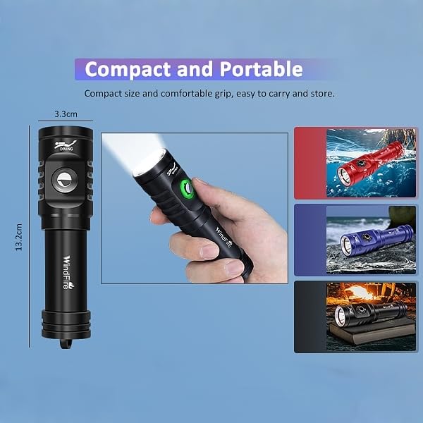 Image of WINDFIRE TS08 Dive Light Scuba Diving Flashlight, 3 Modes, Bright, Compact