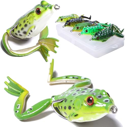 LURESMEOW Frog Lure, Topwater Fishing Lures, Soft Frog Swimbaits with Weedless Design for Bass, Trout, Pike, Snakehead, 5pcs with Box