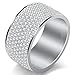 Tuji Gorgeous Stainless Steel White 5 Rows Lines Cz Cubic Zirconia Round Crystal Wedding Band Ring,8mm Width
