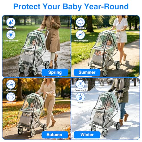 Image of TUPI Stroller Rain Cover, Protector for Wind, Rain, Dust, Snow-Universal | Outdoor Weather Shield with Clear View,Premium PVC Material,Easy to install,Durable Zipper Design,Breathable & Durable