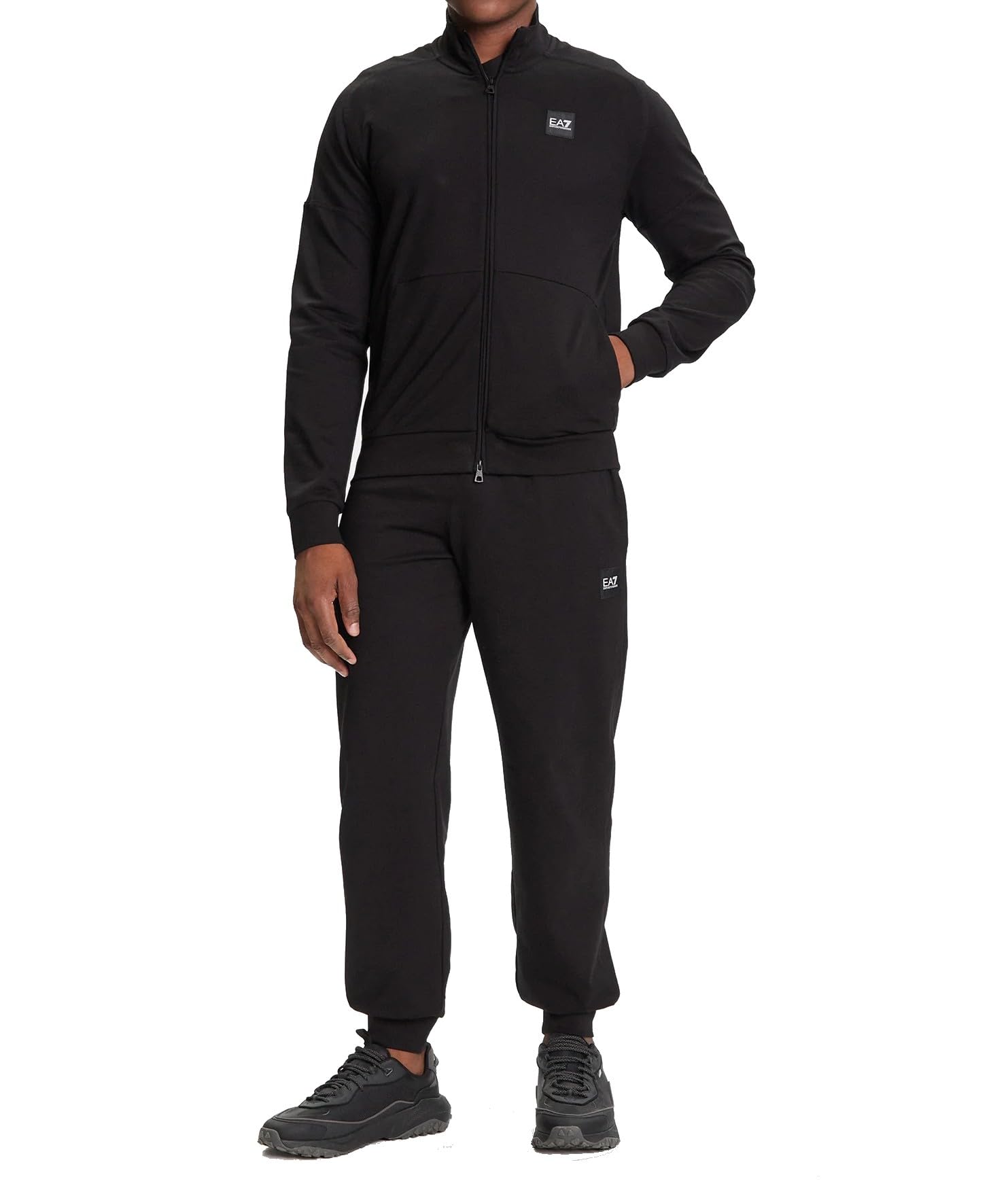 Ea7 Men's Black/White Emporio Armani Tracksuit With Zip And Jogger, Xl