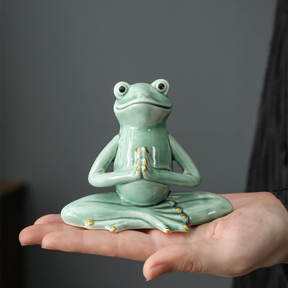 OwMell Ceramic Zen Frog Decor Ceramic Yoga Pose Meditation Frog Staute for Home Zen Decoration - Prayer