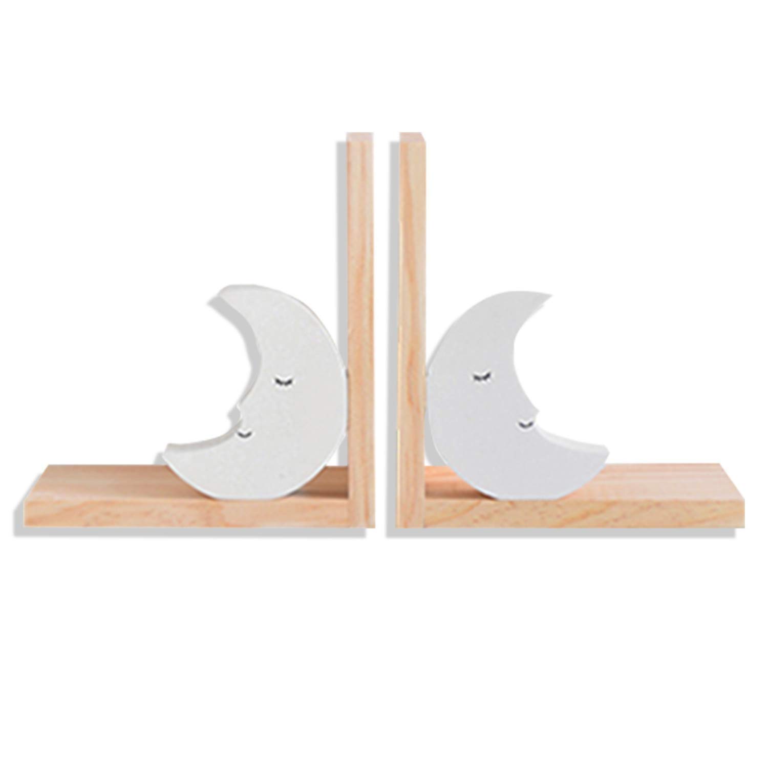 Nacnic - Juego de 2 Sujeta Libros Infantil Madera - Diseño Luna Blanca - Apoya Libros para Librería, Estantería, Guardería o Escuela de niños