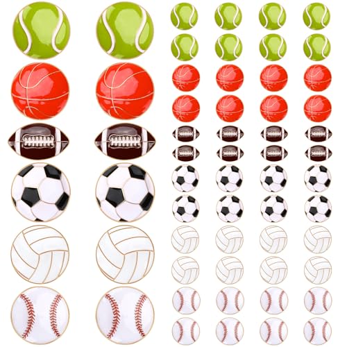 Image of SANNIX 60Pcs Sports Ball Lapel Pins, Bulk Baseball Basketball Soccer Football Volleyball Tennis Enamel Pins Sports Brooches for Backpacks Clothes Bags Hats Accessories