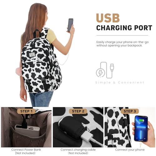Image of WINDARS School Backpack for Teen Girls, Cute College Backpacks for Women Students Aesthetic Bookbag Large 15.6 Inch Laptop Bag Middle School Travel Back Pack (Cow Print Black)