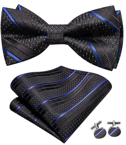 Image of Hi-Tie Bow Ties for Men Pre-Tied Pocket Square with Cufflinks Mens Bowtie Sets for Wedding Formal Party
