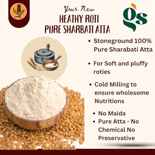 Image of Goswasthya MP sehore Sharbati Wheat Flour Freshly Stone Ground After Order | 100% Whole Grain Flour