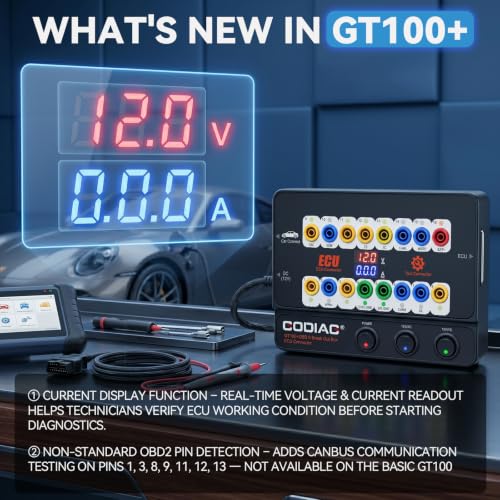 Image of GODIAG GT100+ OBD2 Breakout Box, 16-Pin Automotive ECU Connector Scan Tool for Bench Testing and CAN Bus /K-LINE Signal Testing