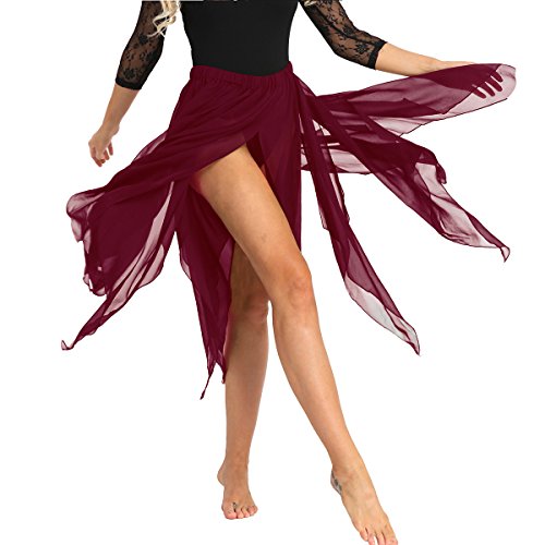 Tssoe Women's Dance Skirt Asymmetric Chiffon Lyrical Dance Costumes Side Split Skirts Wine Red 13 Panel One_Size #TOP3