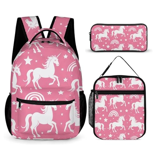 Uni-corn-s Rainbow Funny Backpack Set with Lunch Bag And Pencil Case Lightweight Bags Sets