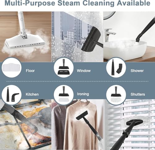 Image of 6-in-1 Steam Mop, 1200W Rotated Steam Cleaner for Home, 2 Modes, 400ML Removable Tank, 23FT Cord, 2 Washable Pads, Multi-Surface Steamer for Hard Floor, Laminate Floor, Tiles Cleaning (Pearl White)