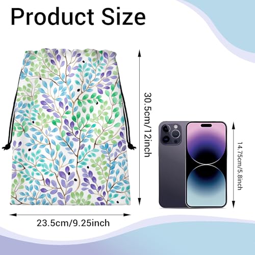 Image of Grip Bag for Gymnast Watercolor Leaf Print Drawstring Athlete String Bag for Sport