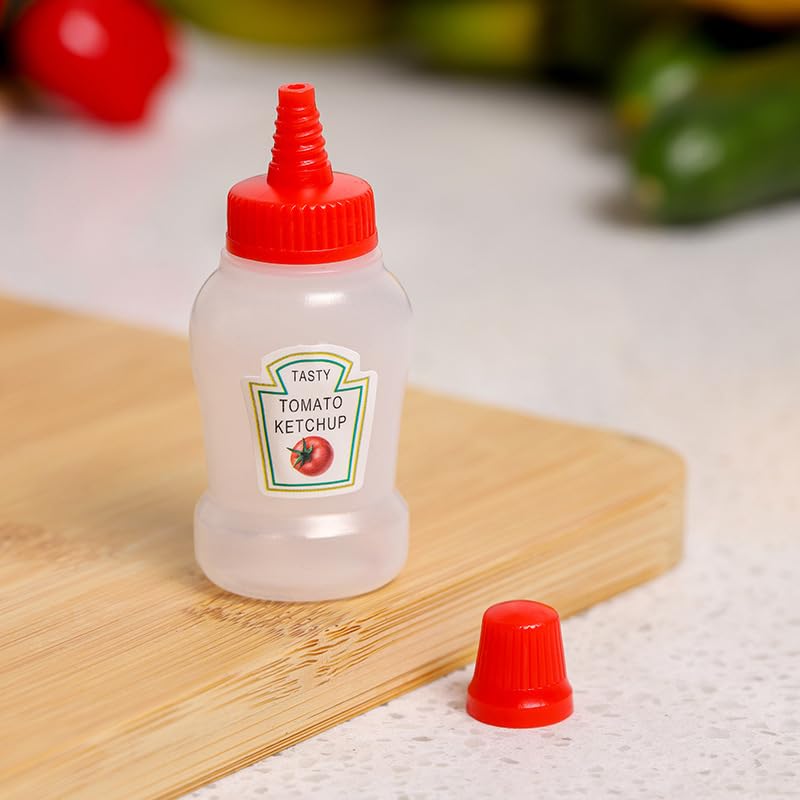 4 mini botellas de ketchup, botellas exprimibles de condimentos, botellas de salsa de plástico, aderezo de ensalada, recipientes de tomate, dispensador de jarabe de salsa de tomate y mostaza para 8