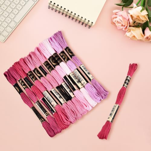 Image of 12 Skeins 105 Yards 6 Strands Pink Embroidery Floss Friendship Bracelet String Threads Variegated Gradient Polyester Cross Stitch Thread Yarn Set for Jewelry Hand Sewing Knitting Craft DIY