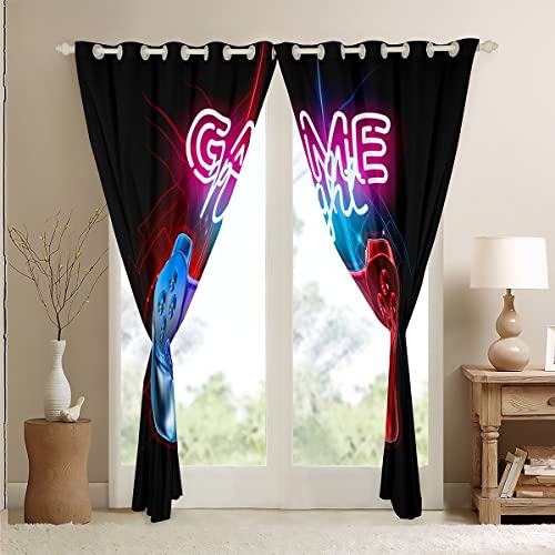 Loussiesd Boys Gamepad Curtains Gamer Window Drapes for Teens Kids Men Black Modern Video Game Controller Window Treatments Cool Blue Red Action Buttons Window Curtain Room Decor W52*L90 - Image 4