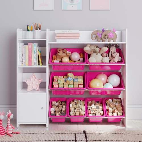Image of Sturdis Kids Toy Storage Organizer with 7 Shelves, Plastic Bins, and Wall Mount - Perfect for Keeping Toys and Books Tidy