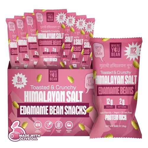 Image of Where You Bean Edamame Beans Snack (Himalayan Salt) - Crunchy and Dry Roasted Edamame Beans - High Protein Snacks, Keto and Vegan Healthy Snacks for Adults & Low Carb Asian Snack 0.9 oz (Pack of 8)