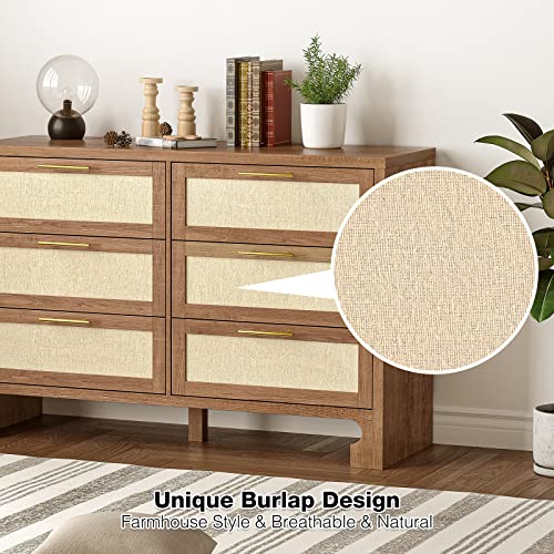 6-Drawers-Dresser-for-Bedroom-Mid-Century-Modern-Dresser-Wooden-Burlap-Dressers-Storage-Cabinet-Boho-Wide-Dresser-Chest-of-Drawers-with-Wood-Legs-for-Bedroom-Living-Room-TV-Stand-Nursery 6 Drawers Dresser for Bedroom Mid Century Modern Dresser Wooden Burlap Dressers Storage Cabinet Boho Wide Dresser Chest of Drawers with Wood Legs for Bedroom Living Room TV Stand Nursery