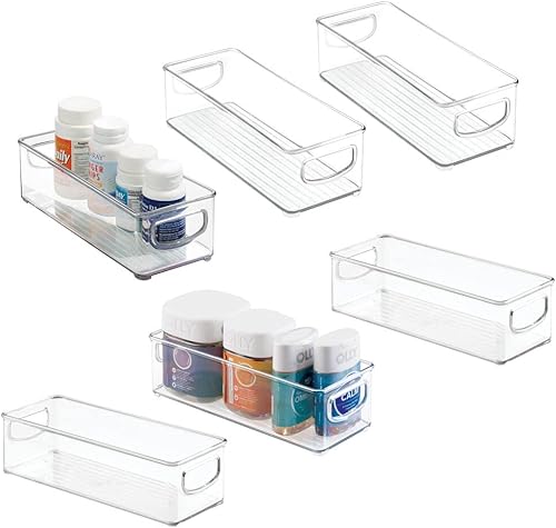 mDesign Contenedores pequeños de plástico para almacenamiento de baño con asas para organización en armario, armario, tocador o estante de armario,