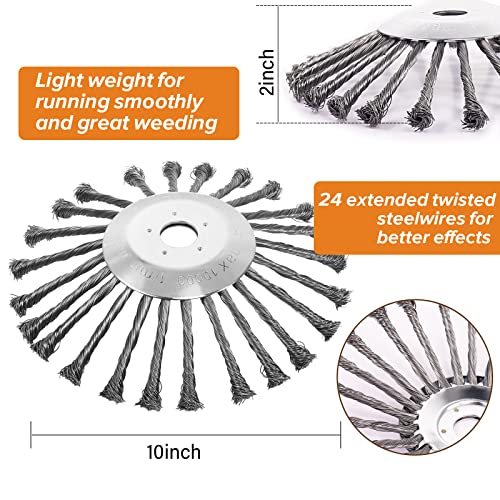Barafat 10inch Steel Weed Eater Trimmer Head, Upgraded Wire Rotary Brush Weed Blade Cutter with Universal Adapter Kit Compatible with Stihl Husqvarna Gardening Lawnmower Moss Grass Rust Removal - Thumbnail 2
