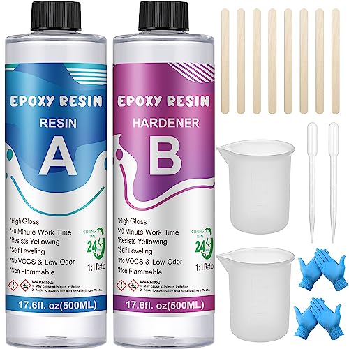 OFCIIN Résine Epoxy Transparente 2 parties 1000 ml, 1: 1 Ratio Revêtement cristalline, Kit pour les Débutant Pour Bois, Artisanat, Moulage, Fabrication Bijoux