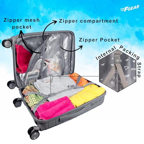 Image of F Gear PPS27 Polypropylene Hardshell /Hardsided /Hardcase Light Weight 8 Wheeler Spinner Luggage Bag /Smooth Speed Wheel Suitcase /Trolley with TSA Lock for Men Women (Carry On 20 Inch, Light Grey)