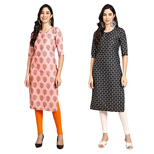 Image of Pinkmint Designer Woman's Crepe Multicolored Straight Kurta [A-355-330]