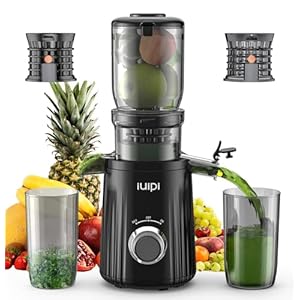 Cold Press Juicer, Slow Masticating Juicer Machines for Whole Vegetable and Fruit, 4.3″ Feed Chute, BPA Free, Easy Clean Juice Extractor Machine to Unlock Fresh & Nutritious Juices (Black)