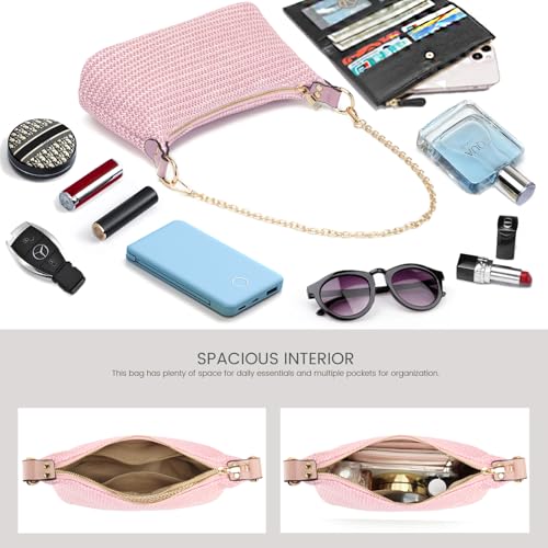Image of CROJUYI Straw Shoulder Bag for Women Soft Small Woven Shoulder Purse Handbag,Beach Tote Straw Bag for Summer