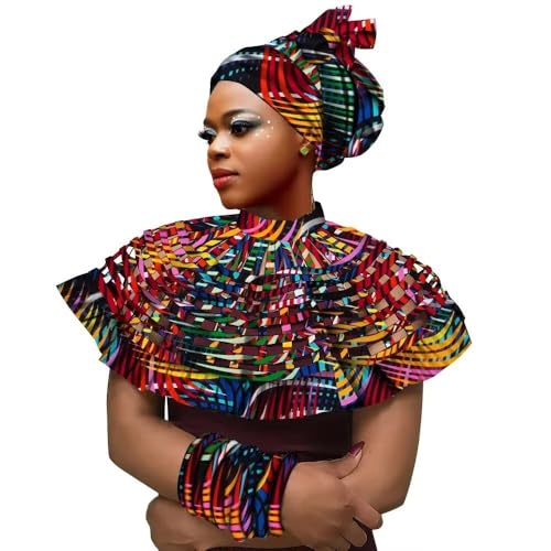 HollandaisWax African Headbands Shawl Bangle Set for Women Tribal African Print Headwear Headscarf Shawl Bracelet