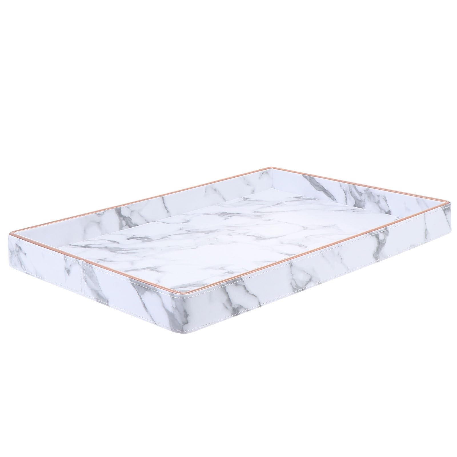 Levemolo Bandeja Organizadora Elegante Diseño de Mármol y Cuero, Almacenamiento Duradero para Joyas y Accesorios de Baño, Adecuado para Tocador Moderno