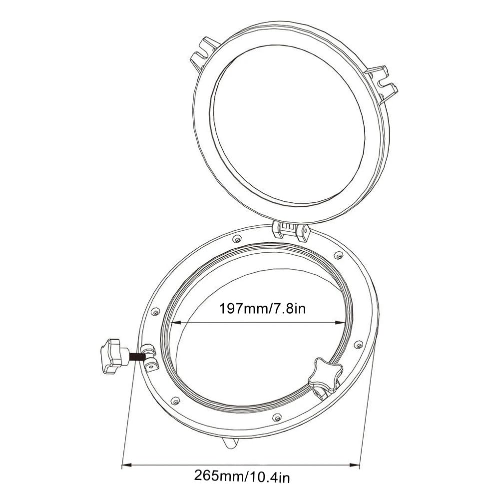 Portillas negras de 216 a 265 mm, apertura redonda, Portilla de buey para vehículos recreativos marinos, portlight, escotilla, barco, yate (265 mm)