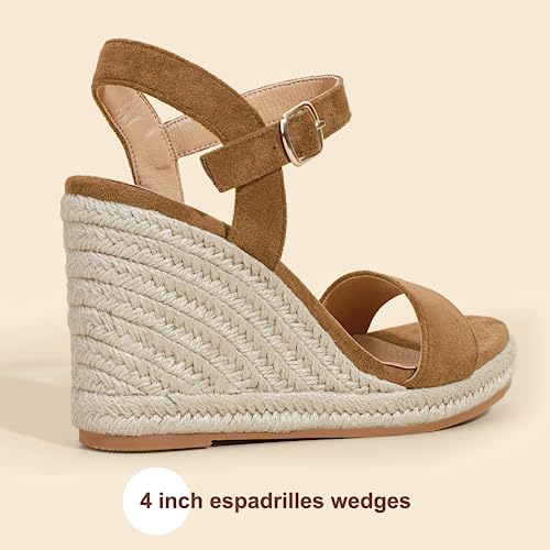 Image of IDIFU IN4 Espadrille Wedge Sandals for Women Open Toe Ankle Strap Platform Wedges Heels Causal Summer Wedge Shoes Comfortable Espadrilles Wedges