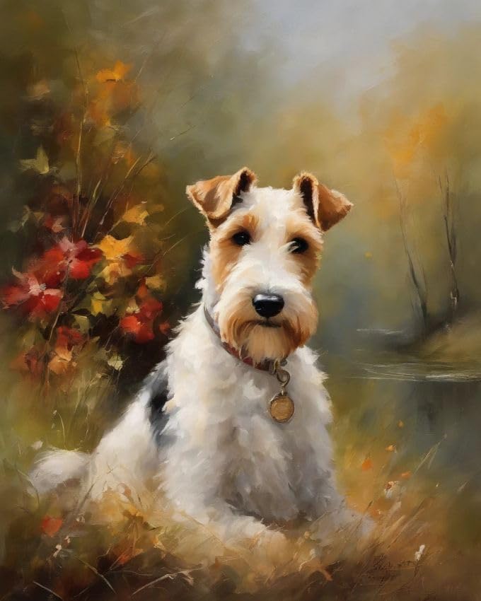 ZMHZMY New Paint by Numbers for Adults Wire Fox Terrier Among Flowers DIY Digital Painting by Numbers Kits On Canvas- Wall Art Artwork Landscape 40x50cm Without Frame