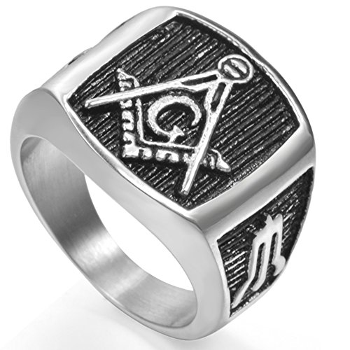 Jude Jewelers Retro Vintage Stainless Steel Masonic Ring Size 7-15 (10), Black