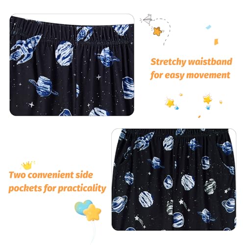 Funnycokid Boys Pajamas Set 2 Piece Short Sleeve Shirt Top Pants with Pockets Size 6-124