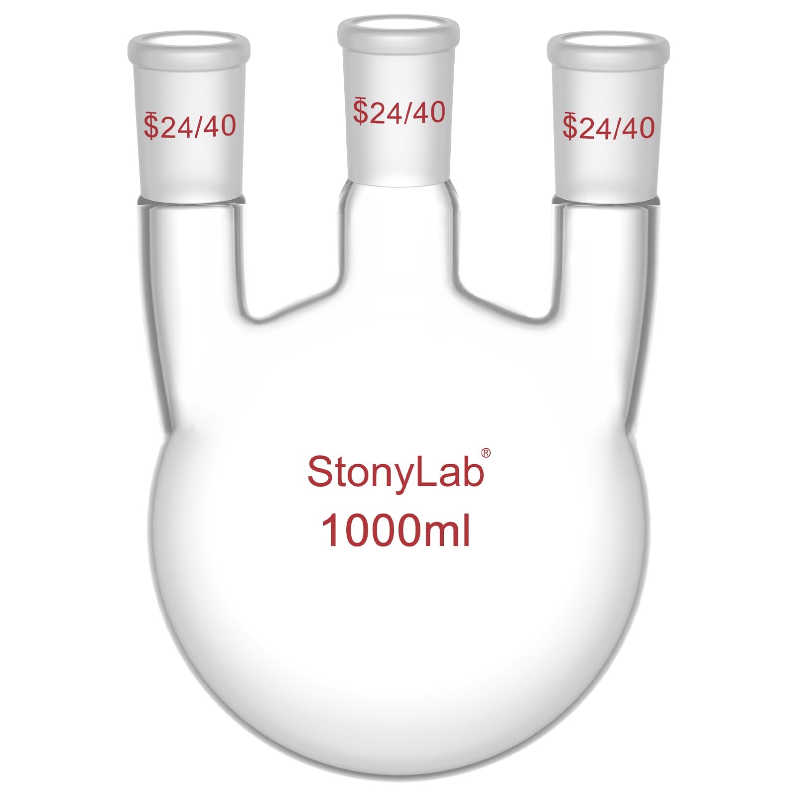 stonylab Pallone a Fondo Tondo 1000 ml con 3 Collo Dritto-24/40, Vetro Borosilicato, Ideale per Chimica, Laboratorio, Esperimenti, Distillazione e Reflusso