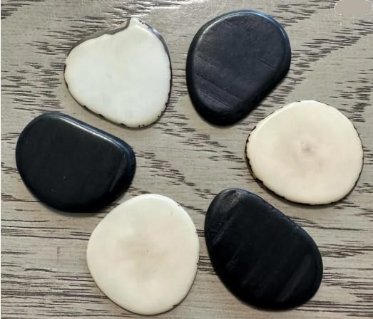Tagua Beads. 20 Chips. Natural Eco-Friendly Tagua Slices. 10 Black and 10 White Slices. Medium Size: 3x2.5 cm. Approx. Undrilled