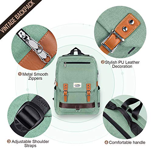 College Vintage Backpack Fashion 15.6" Laptop Rucksack with USB Charging(Green) - Thumbnail 3