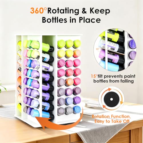 Image of Yrangee Acrylic Paint Organizer, 2 oz Craft Paint Holder Rack with 96 Holes, 360 Spining Craft Storage Organizer Tower for Apple Barrel, Desk Organizer