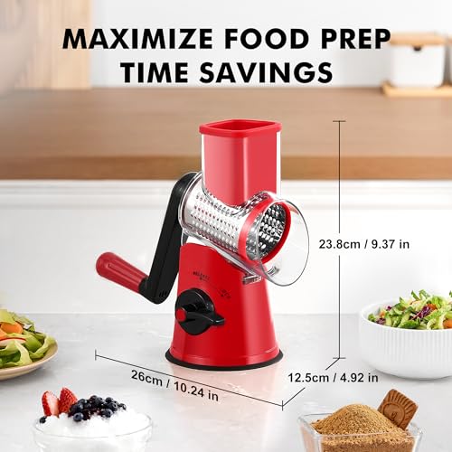 Image of GDL Cheese Grater Hand Crank - Upgraded 6-in-1 Cheese Grater with Handle and Strong Suction Base, Multi-purpose Cheese Shredder Vegetable Slicer Ice Shaver for Potato, Vegetables, Nuts, Chocolate