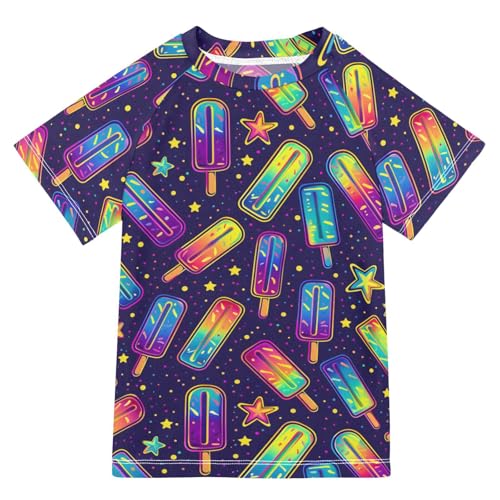 Boys Rash Guard Short Sleeve Swim Shirts for Boys Ice Pop Neon Sun Protection 7-8T