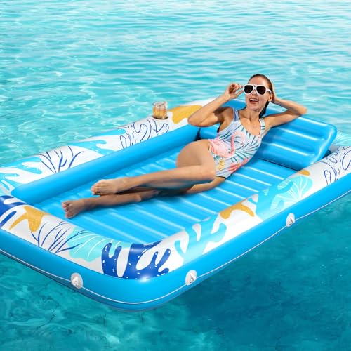 Image of Inflatable Tanning Pool Lounger Float - Jasonwell 4 in 1 Sun Tan Tub Sunbathing Pool Lounge Raft Floatie Toys Water Filled Tanning Bed Mat Pad for Adult Blow Up Kiddie Pools Kids Ball Pit (OA,L)