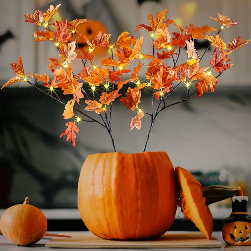 LIGHTSHARE 32IN 32LED Lighted Willow Twig Branch, Maple Leaf, Built-in Timer, USB Plug-in and Battery Powered, D&eacute;cor for Home, Festival, Party, Christmas, Night Light