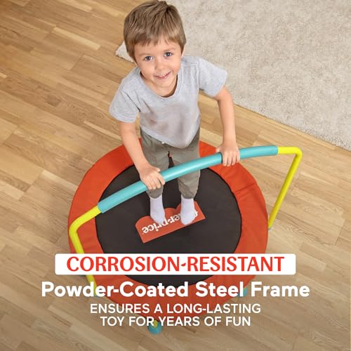 Image of Fisher-Price 3-Foot Mini Trampoline, WonderJump 36-Inch Round Indoor Toddler Kids Trampoline with Stabilizing Handlebar